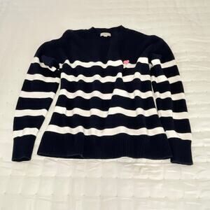 Loft Outlet Striped Cotton Pullover with Embroidered Heart Women's S Navy Blue